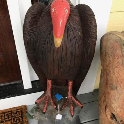 Polychrome Hand carve wood vulture unmarked $220