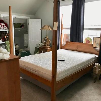 Pencil four poster bed frame $150
Posterpedic boxspring and mattress $600