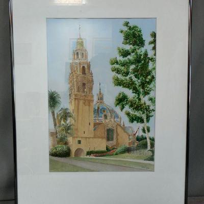 Lot 2026 - Signed Artist ''Balboa Park Museum of Man + Tower''