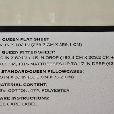 Hotel Style Queen Size Sheet Set, Cream, w/ Bonus, 1100 TC, $24 Retail - New