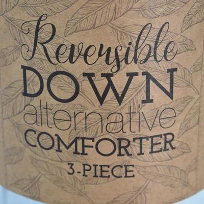 3 pc Reversible Down-Alternative Comforter, Aqua & Gray, Twin/Twin XL - New