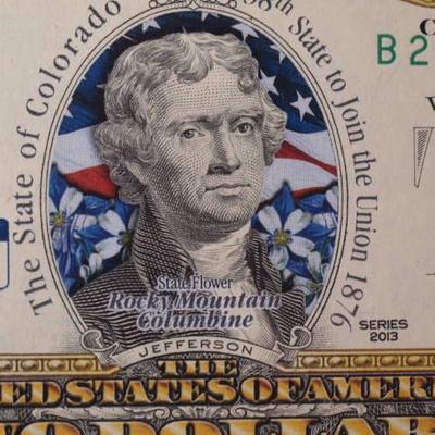 Colorized Series 2013 Colorado $2 dollar Federal Reserve Note  1141