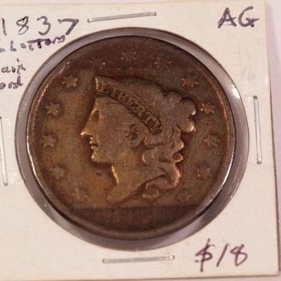 1837 Large Cent in AG Condition   1099
