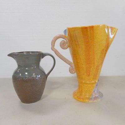 Lot 3057 - 2 Pieces of Studio art Pottery Pitcher Jug Planters