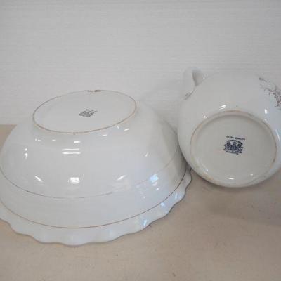 Lot 3059 - Two Piece Lot of Ceramic Iron Stone Basin + Pitcher 