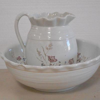 Lot 3059 - Two Piece Lot of Ceramic Iron Stone Basin + Pitcher 