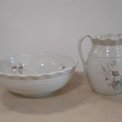 Lot 3059 - Two Piece Lot of Ceramic Iron Stone Basin + Pitcher 