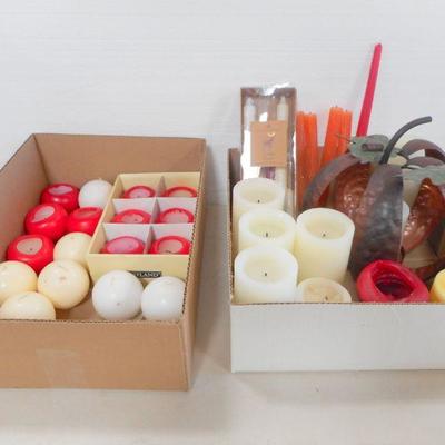 Lot 3061 - Misc lot of Assorted Candles + Metal Autumn Candle Holder