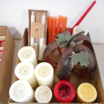 Lot 3061 - Misc lot of Assorted Candles + Metal Autumn Candle Holder