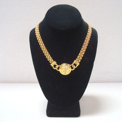 Lot 2031 - Pair of Necklaces Gold Color with Lion Head Design