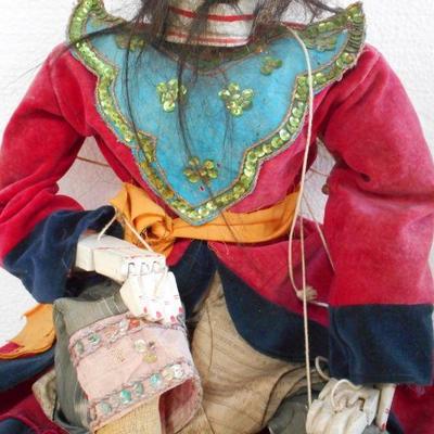 24'' Tall Wood Carved Hand Painted Japanese Marionette Puppet
