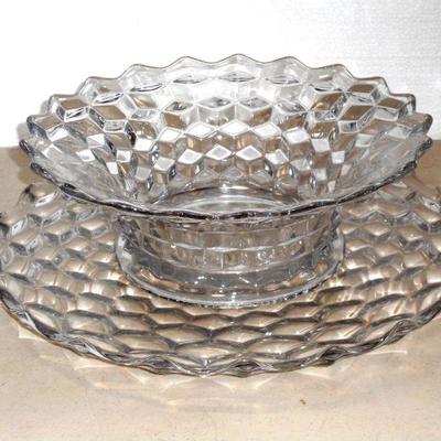 Lot 3096 - Glass Platter + Matching Bowl