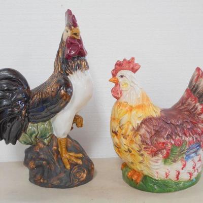 Lot 3099 - Two Large Ceramic Birds Rooster + Chicken