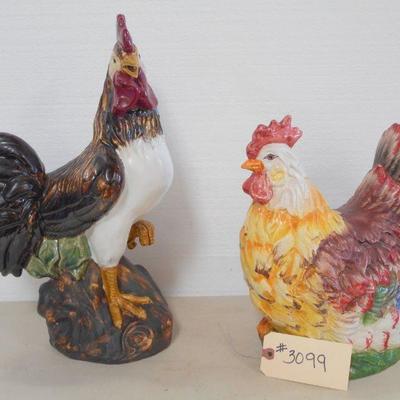 Lot 3099 - Two Large Ceramic Birds Rooster + Chicken
