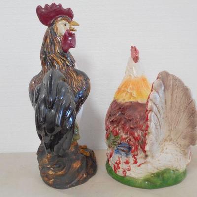 Lot 3099 - Two Large Ceramic Birds Rooster + Chicken