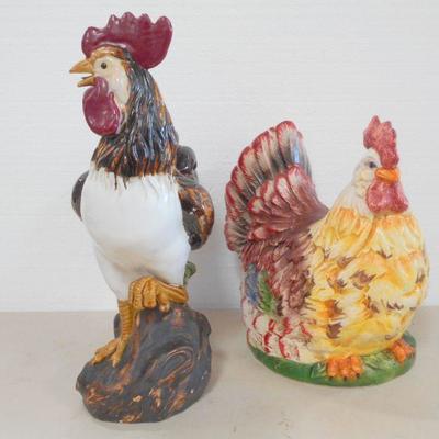 Lot 3099 - Two Large Ceramic Birds Rooster + Chicken