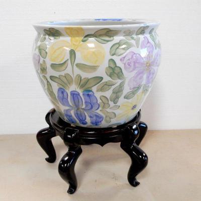 Lot 3103 - Large 17'' ceramic planter on wood stand