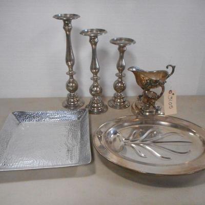 Lot 3105 - Misc Silver Plate and Candlesticks