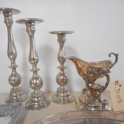 Lot 3105 - Misc Silver Plate and Candlesticks