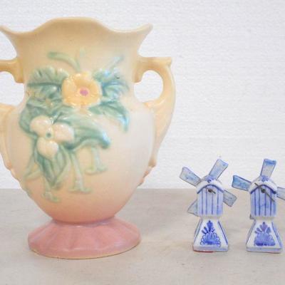 Lot 3110 - Hull Art Pottery Vase + Delft Salt and Pepper Shakers