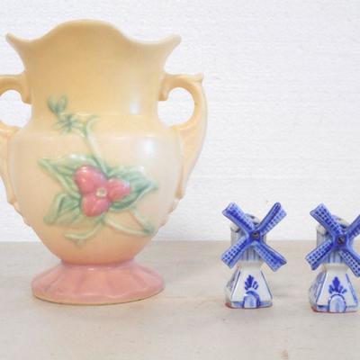 Lot 3110 - Hull Art Pottery Vase + Delft Salt and Pepper Shakers