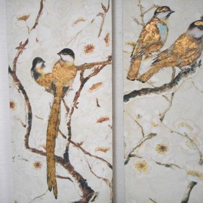 Lot 3118 - 2 Oriental Bird Panel Art Pieces