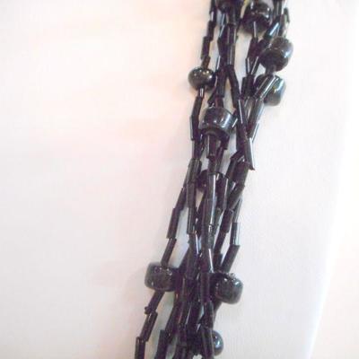 Lot 2057 - Multi Strand Black Bugle Necklace
