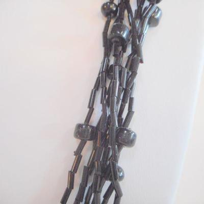 Lot 2057 - Multi Strand Black Bugle Necklace