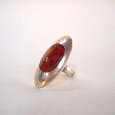 Lot 2059 - Sterling and Amber Ring size 7.5