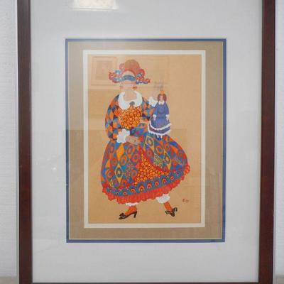 Lot 2066 - Signed Artist Print Women Holding Doll 