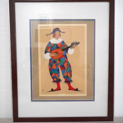 Lot 2067 - Signed Artist Print Man Playing Lute