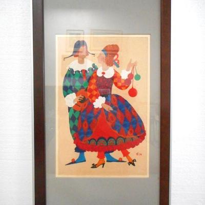 Lot 2068 - Signed Artist Print Man + Woman Dancing in Carnival Garb