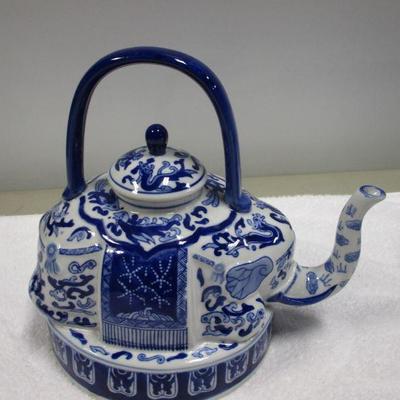 Lot 18 - Blue White Elephant Tea Pot â€“ Bombay Company & Pot