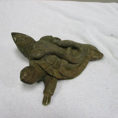 Lot 19 - Two Headed Turtle With Serpent Native American Fetish Stone Signed by Artist 