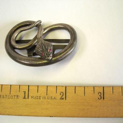 Lot 2076 - Shreve & Co Sterling Silver Rattle Snake with Ruby Eyes - Buckle?