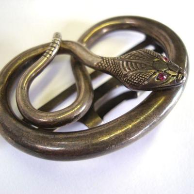Lot 2076 - Shreve & Co Sterling Silver Rattle Snake with Ruby Eyes - Buckle?