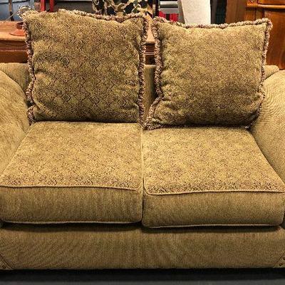Lot #155 Corduroy Sage color Love Seat with 2 back cushion