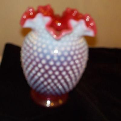 Pink Hobnail Glass Vase.
