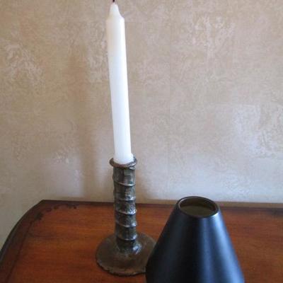 Set of Metal Cast Contemporary Design Candle Holders with Shades (See Pics) 16