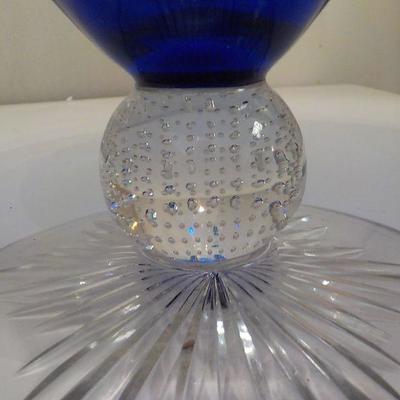 11 inch bohemian center piece cobalt blue crystal.