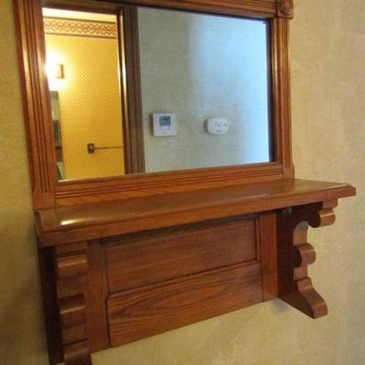 Vintage Solid Oak Foyer or Hall Mirror and Shelf 21