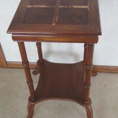 Solid Wood Side Table with Inlay Top and Stretcher Shelf 14
