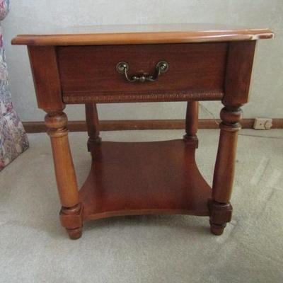 Solid Cherry Wood  Single Drawer Side Table with Stretcher Shelf 21
