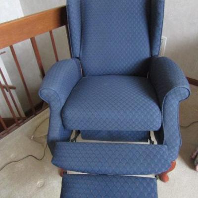 Blue Upholstered Queen Ann Style Push Back Recliner