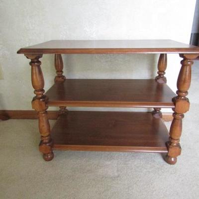 Vintage Mahogany Triple Shelf Side Table 27