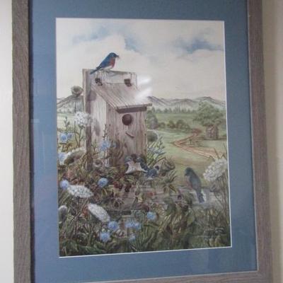 Number Print 96/550 L. Maris Nichols 1996 Picture of Blue Birds At Old Bird House 30