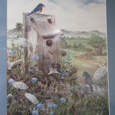 Number Print 96/550 L. Maris Nichols 1996 Picture of Blue Birds At Old Bird House 30