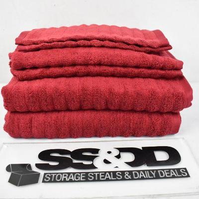 Mainstays Performance Textured 6-Piece Bath Towel Set - Red Sedona =- New