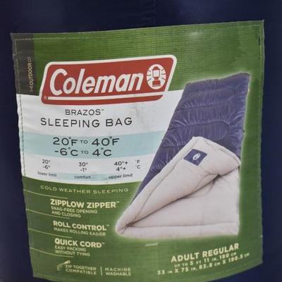 Coleman Brazos Sleeping Bag, Navy & Gray, $38 Retail - New