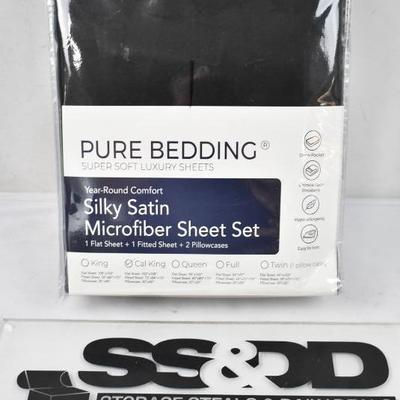 Ultra Soft Silky Satin Bed Sheet Set, Black, California King, $19 Retail - New